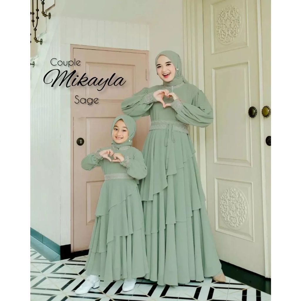 Baju ( gamis + Phasmina ) Couple anak dan ibu MIKAYLA COUPLE MOM & KIDS Usia anak tanggung Bahan Cer