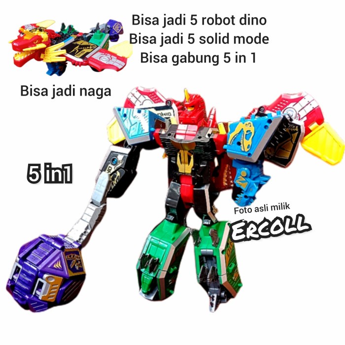 Terlaris Mainan Edukasi Robot Geo Mecha Captain Dino 5 In 1
