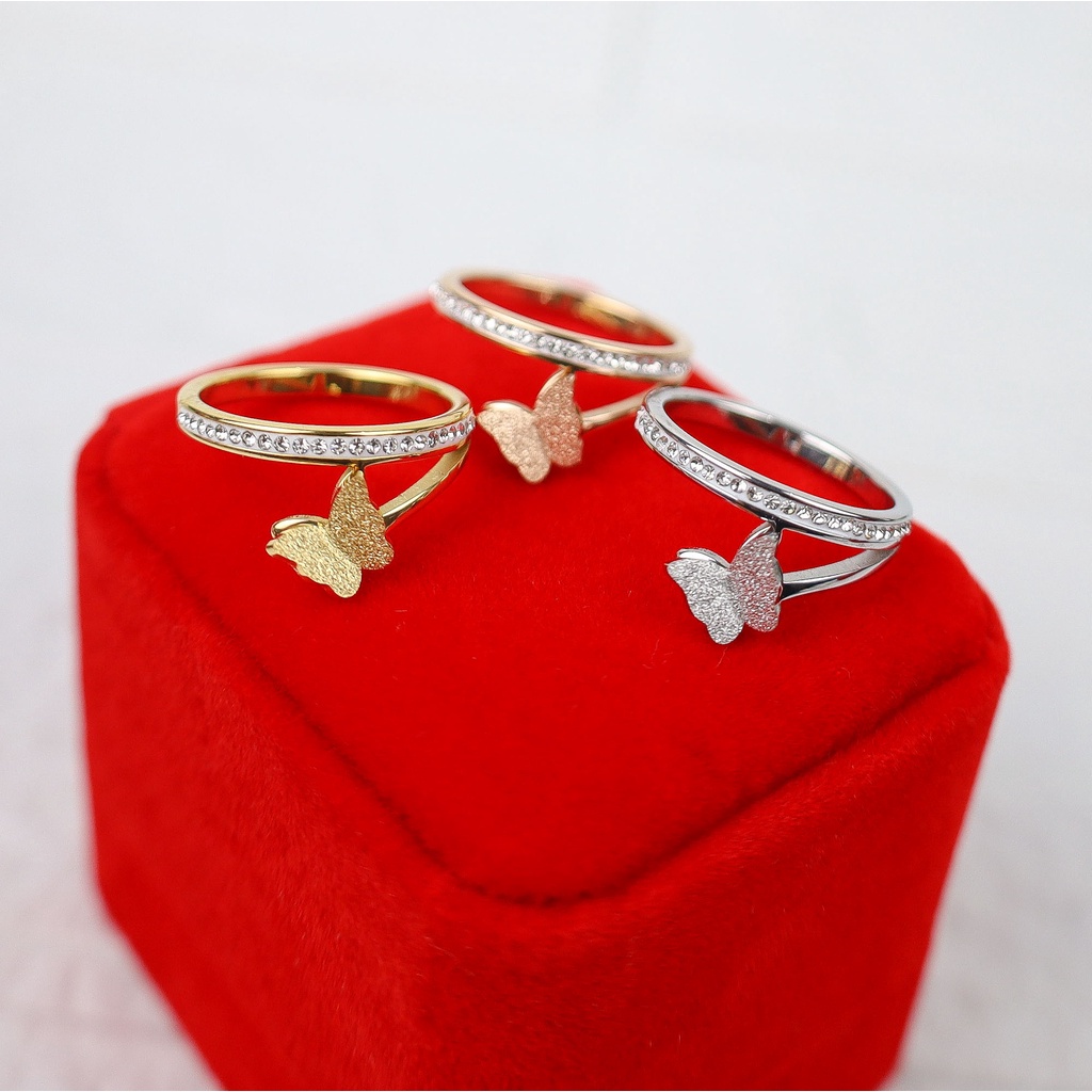 Cincin kupu zircon berjejer Titanium Stainless Steel 316L anti karat harga grosir bisa bayar di tempat