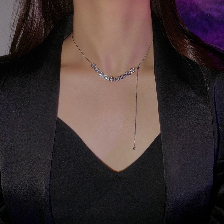 Kalung Wanita titanium zircon glitter Pengubah Ukuran Tarik
