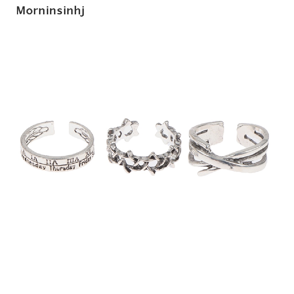 Mornin 3Pcs/set Hexagram Angka Romawi Open Ring Adjustable Cincin Pasangan Punk Ring id