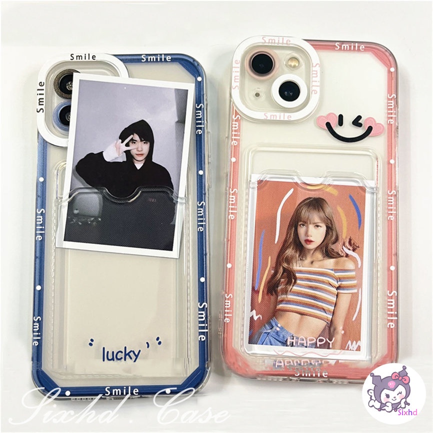 For OPPO A95 A96 A17 A16 A15 A57 A77s A54 A17K A76 A74 A7 A5s A3s A55 A53 A33 A32 A9 A5 A15s A12 Reno 8Z 7Z 6Z 5Z A92 A77 A52 Card Holder Case Ins Smiley Face Couple Phone Cover