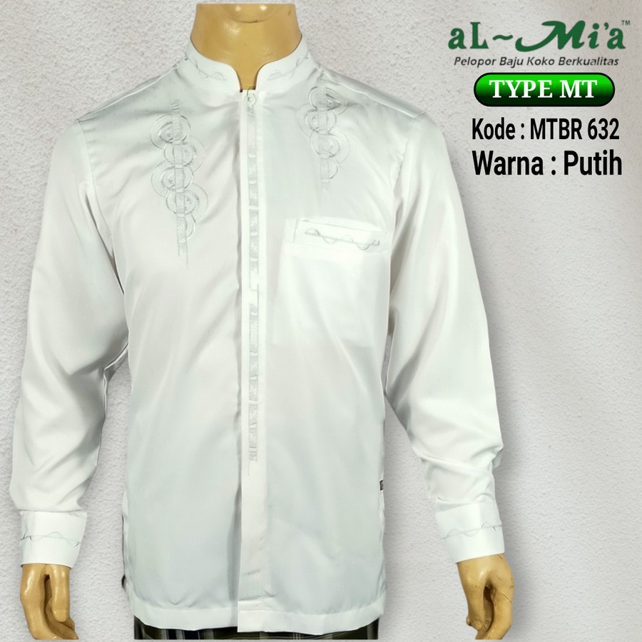 Baju koko Al Mia MT lengan panjang kancing manset warna putih original almia fashion muslim pria dew