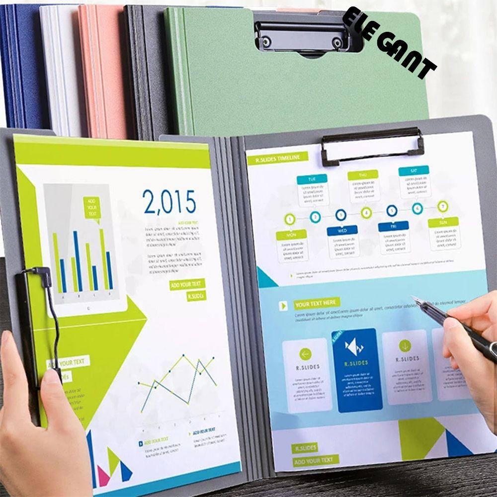 [Elegan] A4 File Folder Vertikal Double Clips Papan Alas Tulisan Memo Clip Board Test Penyimpanan Kertas Tulisan Clipboard