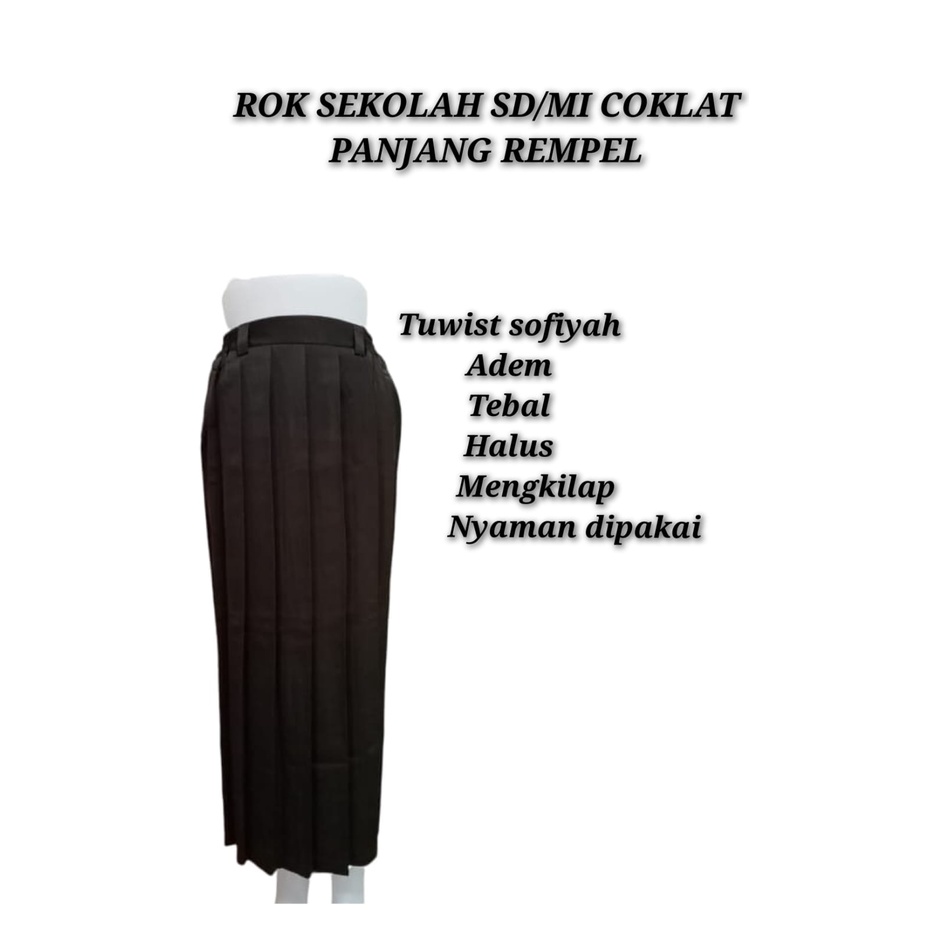 ROK Panjang Sekolah SD Rok Rempel Perempuan Seragam Sekolah SD Kelas 1/2/3/4/5/6 XL cokelat