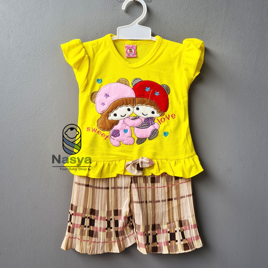 [SL-028] Setelan baju plisket Anak Bayi Perempuan motif cartoon