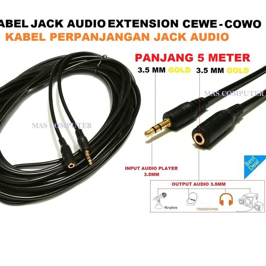 ➦ KABEL JACK AUDIO EXTENSION PANJANG 5 METER/JACK AUDIO AUX 3.5MM - 3.5MM/KABEL PERPANJANGAN AUDIO ➥
