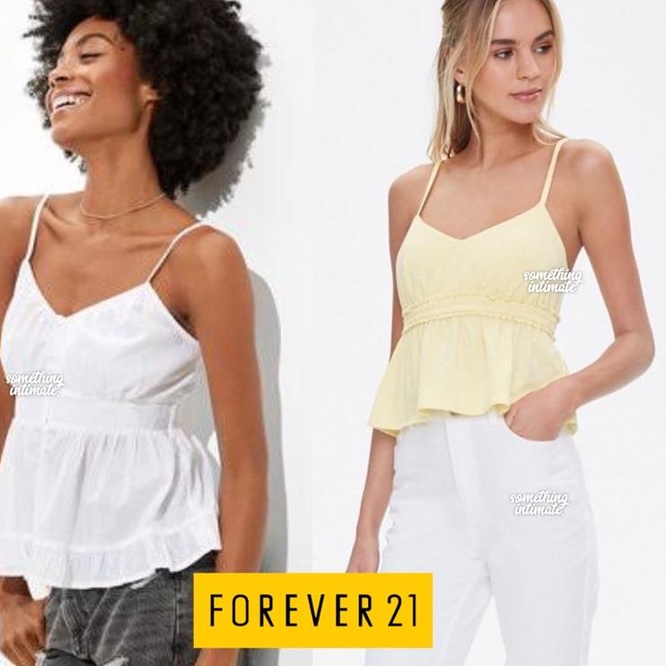 ♢ Banana Republic / Forever 21 Ruffle Babydoll Cotton Tank Top Spagetthi Straps Bodycon Sisa Export 