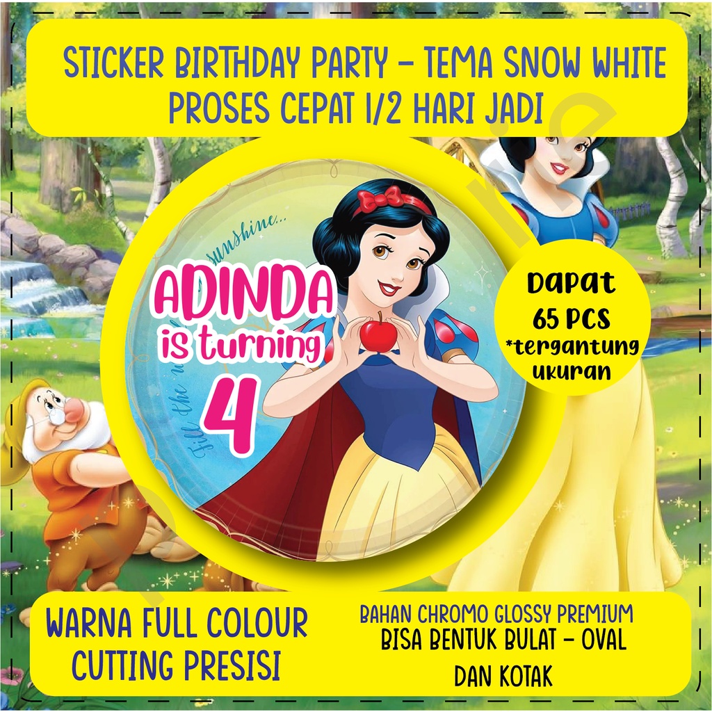 label stiker SNOW WHITE Ulang Tahun Anak - sticker birthday party stiker hampers sticker hamper stiker bingkisan ultah