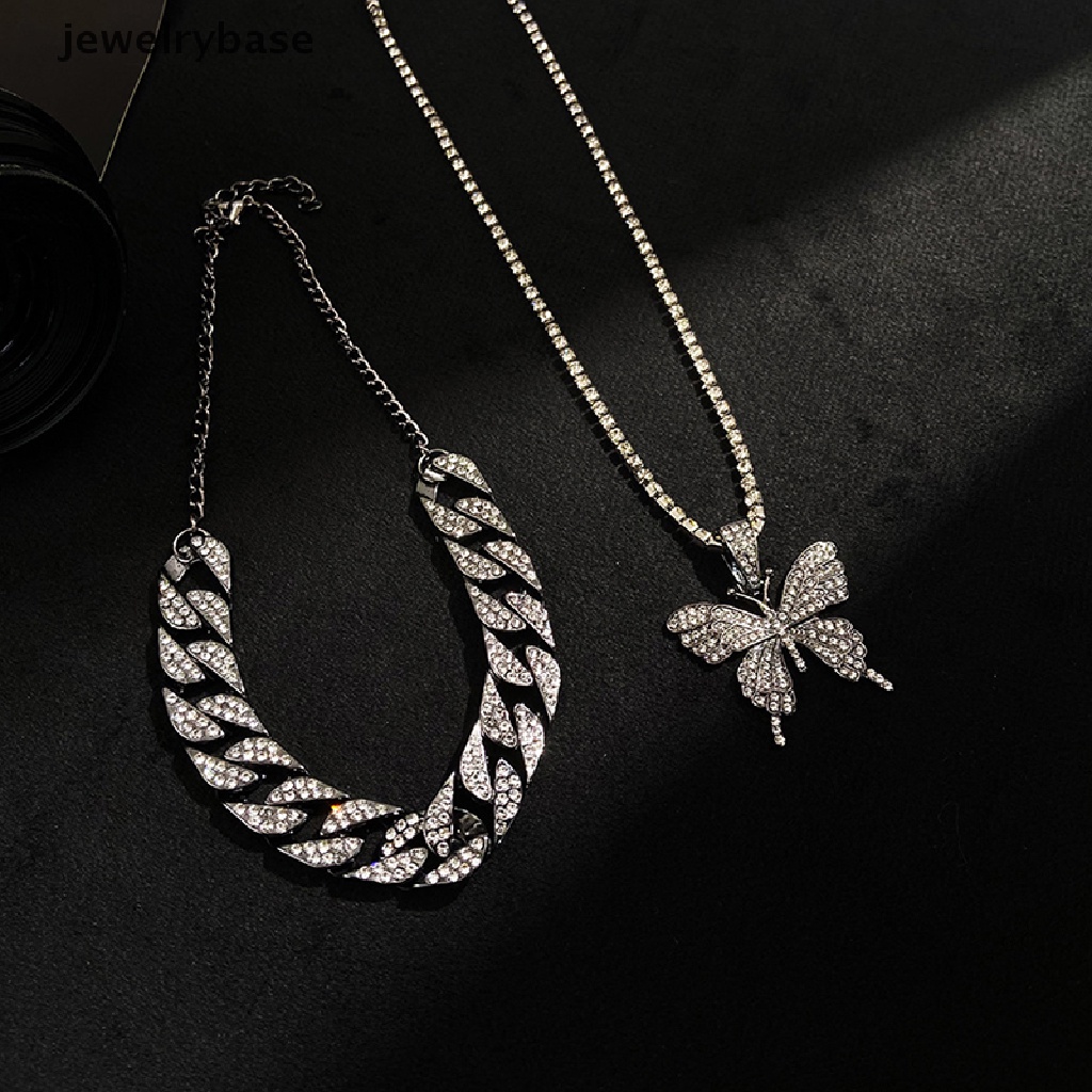 [jewelrybase] Elegan Putri Mulia Besar Kupu-Kupu Liontin Kalung Berlian Imitasi Rantai Untuk Wanita Bling Rantai Tenis Kristal Choker Kalung Perhiasan Butik