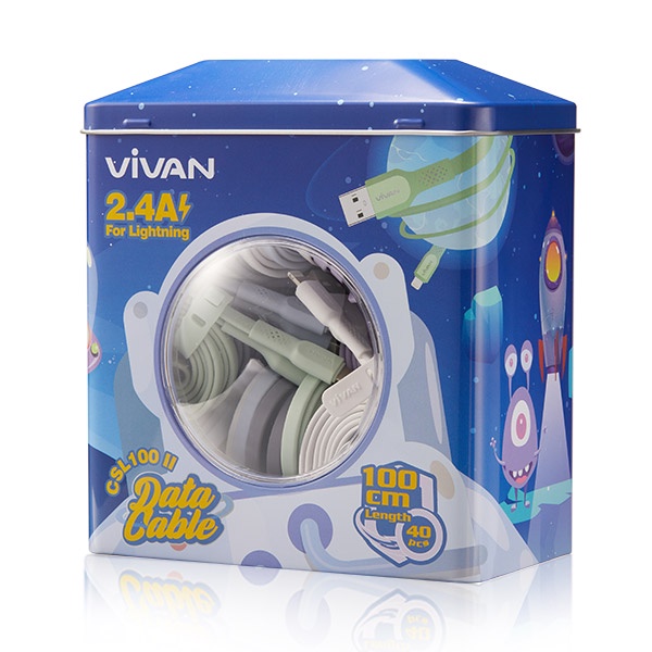 TERBARU (1TOPLES 40PCS) KABEL DATA VIVAN DATA CABLE Kabel Data Vivan CSL100 II NEW Colorful Lightning 100cm 2.4A