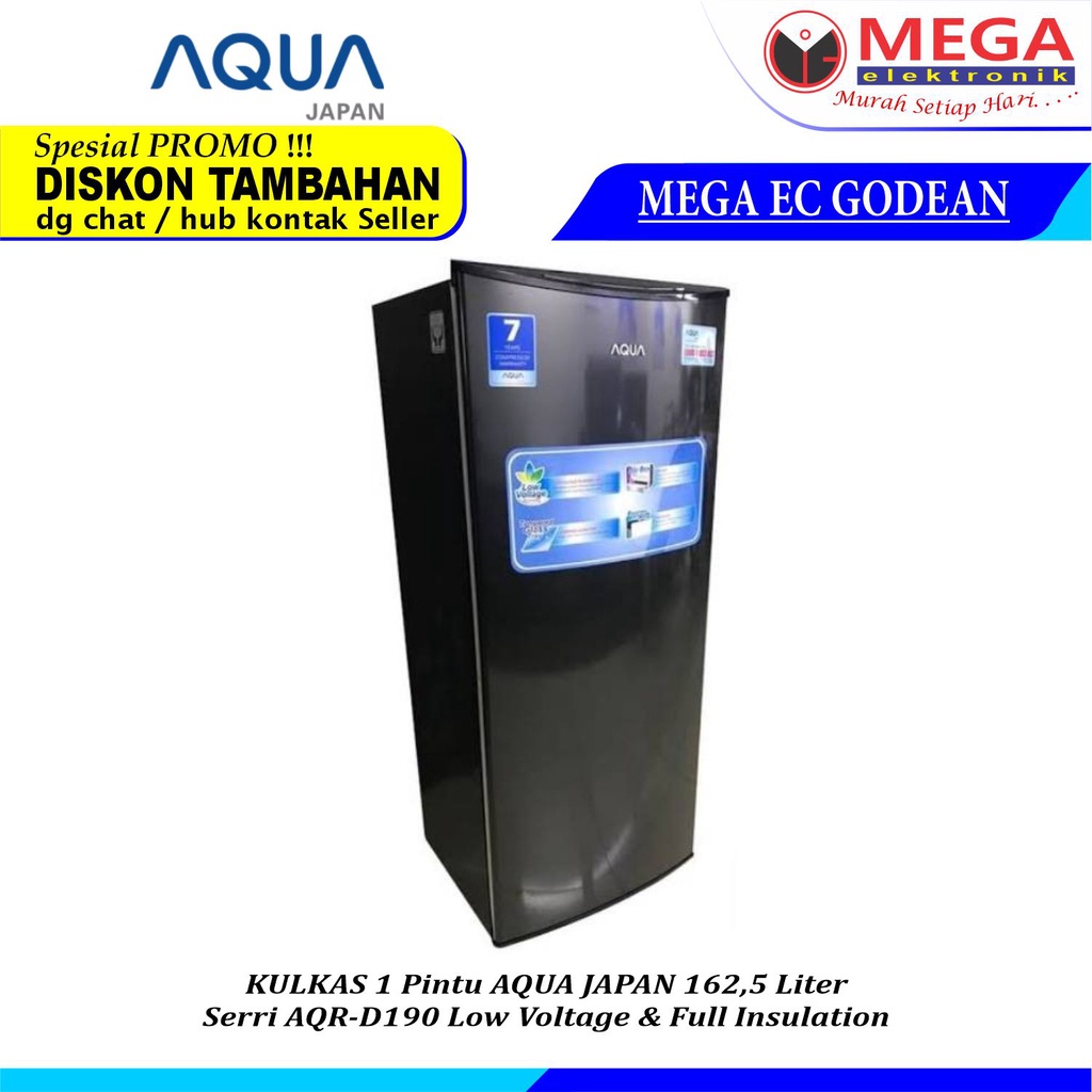 LEMARI ES AQUA  AQR-D190 DS/LS 1 PINTU KAPASITAS 162,5 LITER LOW VOLTAGE KULKAS