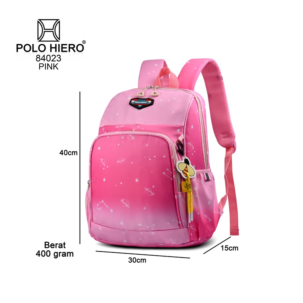 Tas Sekolah Polo Hiero 84023 Tas Fashion Anak Perempuan Ransel Laptop Pelangi