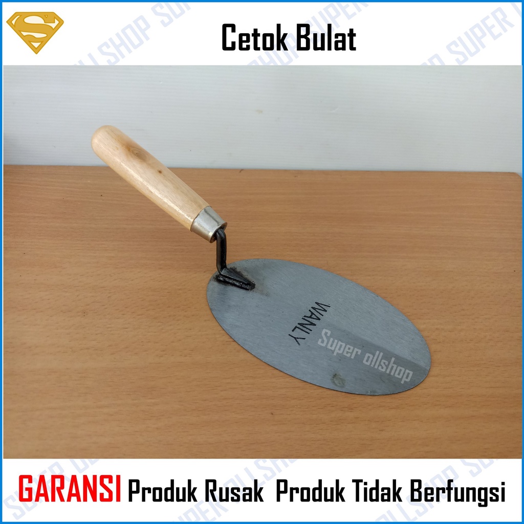 Sendok Semen Gagang Kayu Bulat 6 inch 7 inch / Cetok Semen Galur Skop Kecil