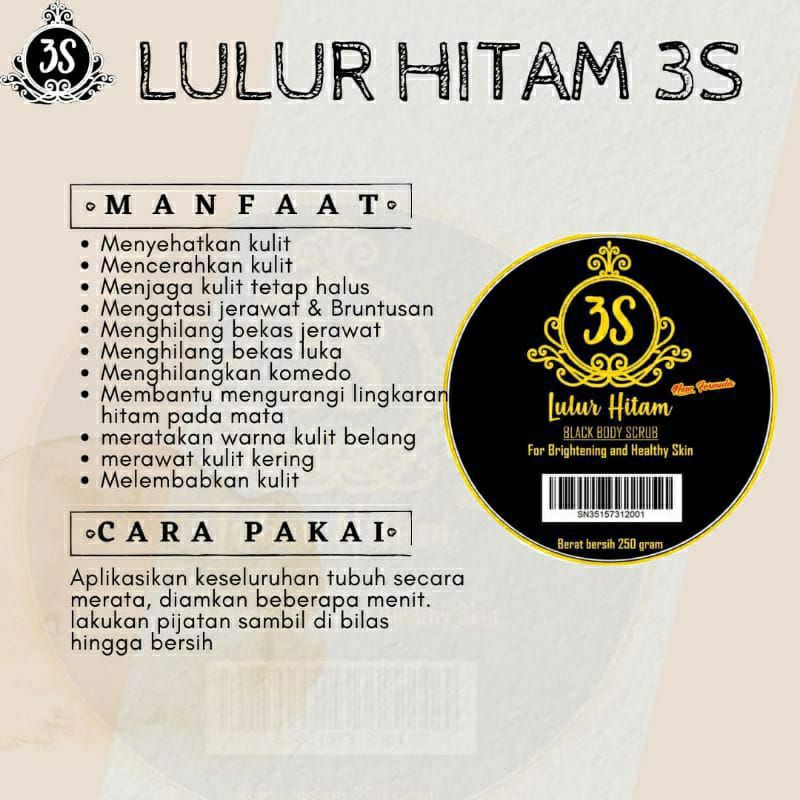 ORIGINAL LULUR HITAM 3S BPOM 250gr