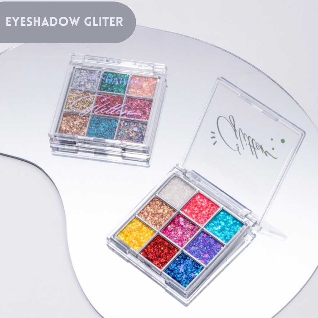 Eyeshadow Palette Glitter Make up Shimmer 9 Warna Glamour