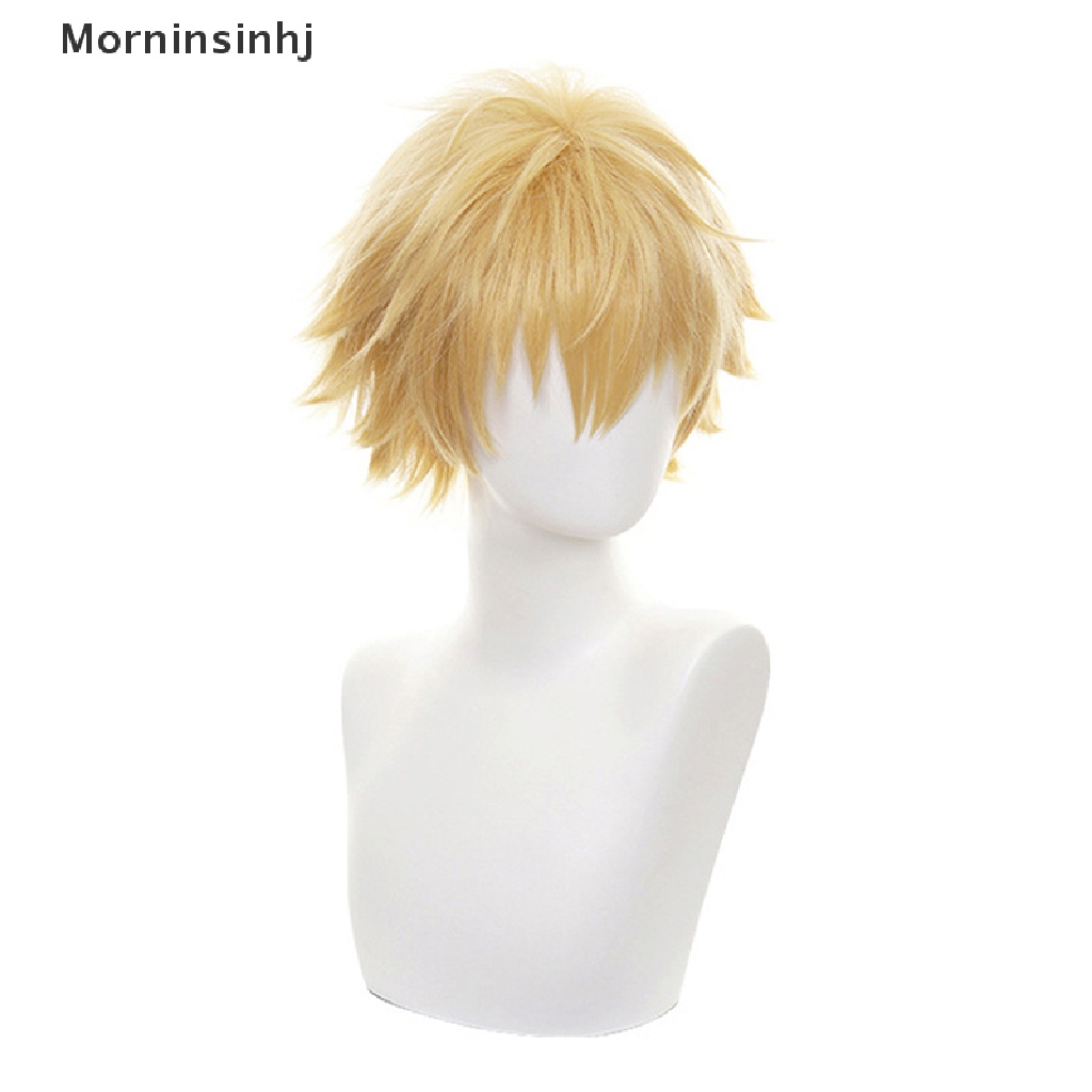 Mornin Chain Man Denji Cosplay Kostum Wig Pria Anime Halloween Emas Rambut Pendek id