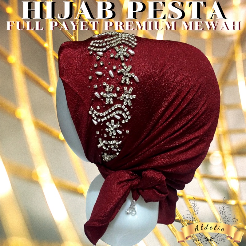 HIJAB PESTA SIMPLE EELEGAN MOTIF PAYET SWAROVSKI JILBAB MANJA KEKINIAN BUAT KONDANGAN SERAGAM AKAD W