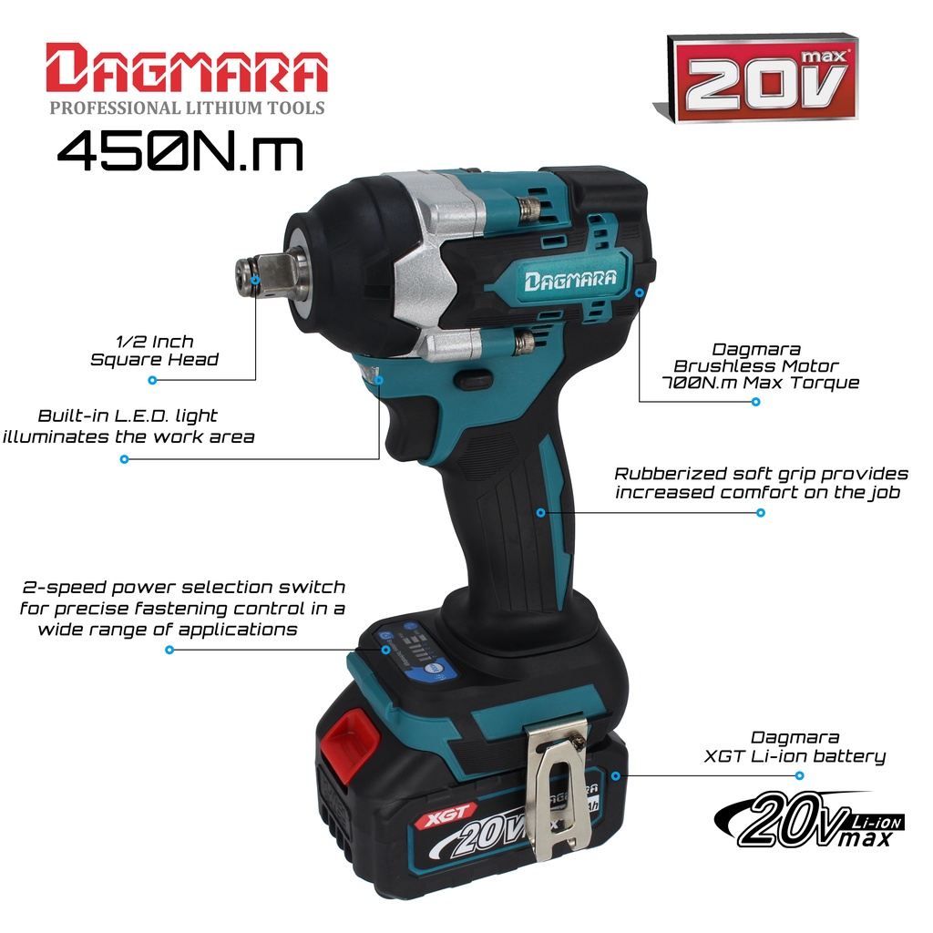 Dagmara 1/2 Inch 450N.m Brushless Heavy Duty Cordless Impact Wrench Y0167