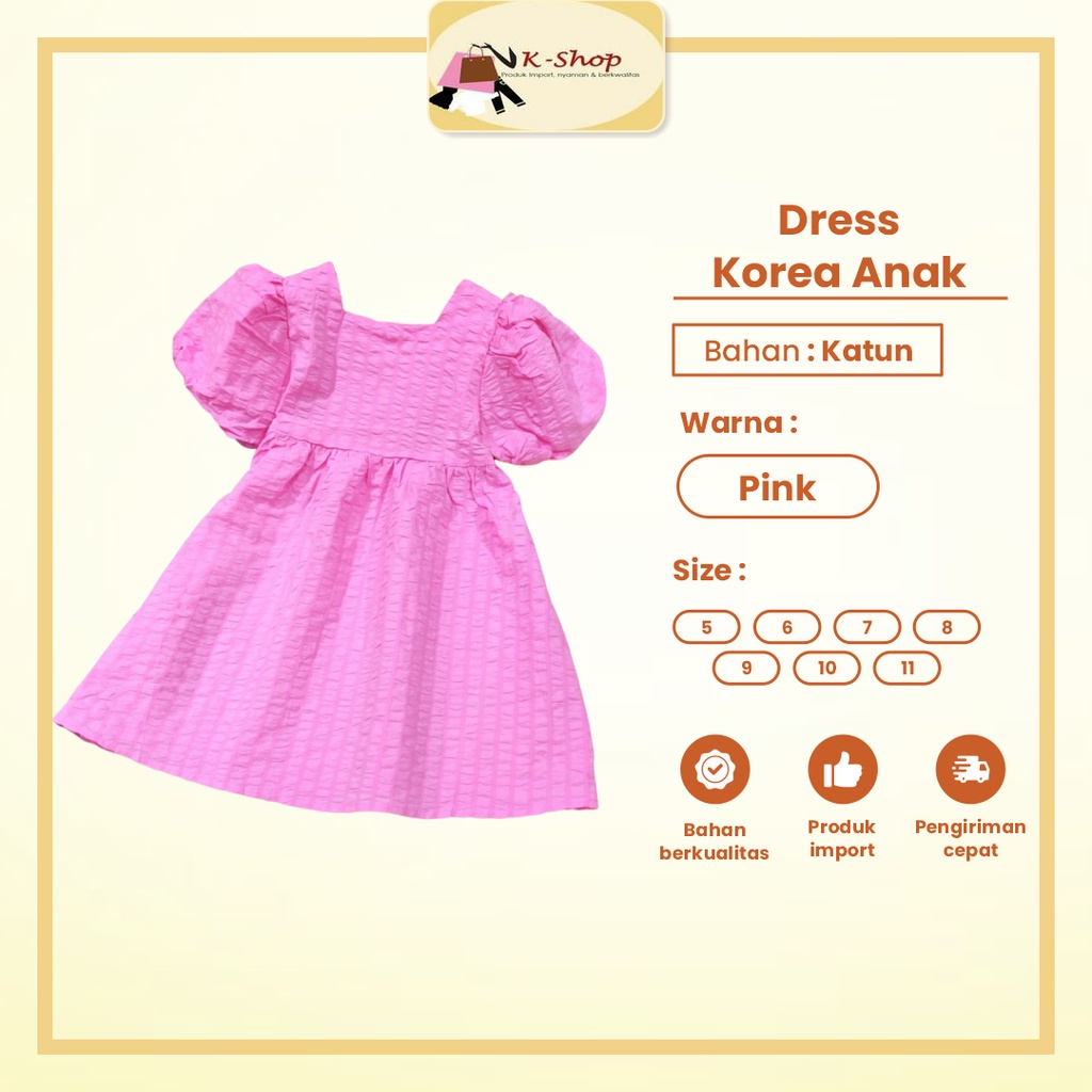Dress Korea Anak 3 4 7 Tahun Pink Model Kerut Dres Gaun Pesta Baby Perempuan Import Kekinian