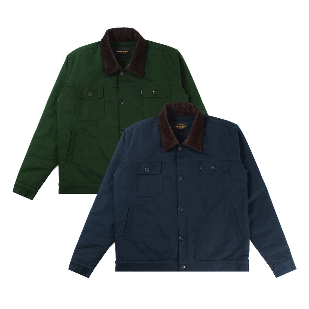 ETERNALWORKS - Bomber Jacket Aero Green Collar Corduroy