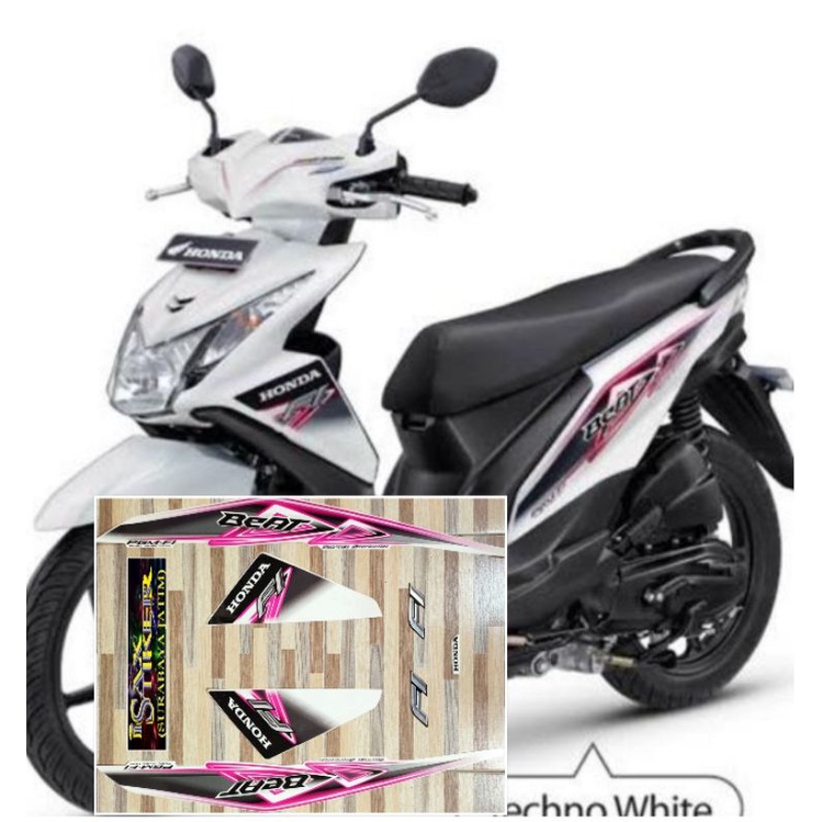 striping original Honda beat FI putih pink tahun 2013 2014