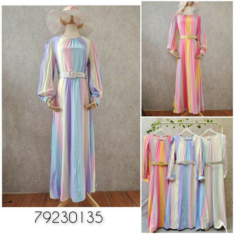 Dress Rainbow import bkk Gamis pelangi free belt