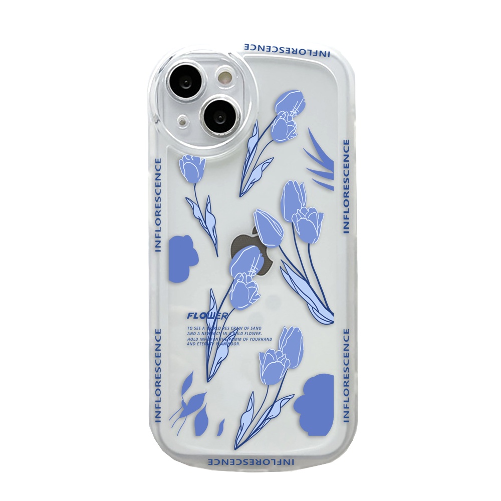 Redmi Note11 Pro Note 11S Redmi 10 10C 10A 9C 9T 9A Note10S Note9S Note8 Poco M5S M3 Pro X3 NFC Lensa Bulat Fashion Tulip Biru Floal Soft Silicone Clear Case BY