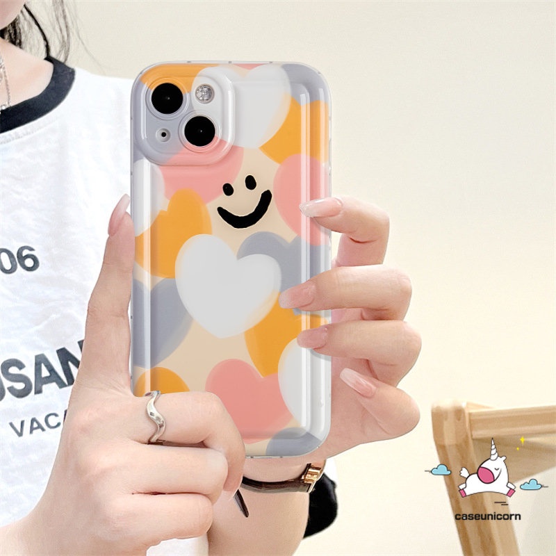 IPHONE Case Pelindung Kamera Kompatibel Untuk Iphone6 6S 7 8 Plus 11 14 13 12 Pro MAX XR X XS MAX Kartun Smiley Warna-Warni Cinta Hati Lembut TPU Silicon Shockproof Airbag Penutup Belakang