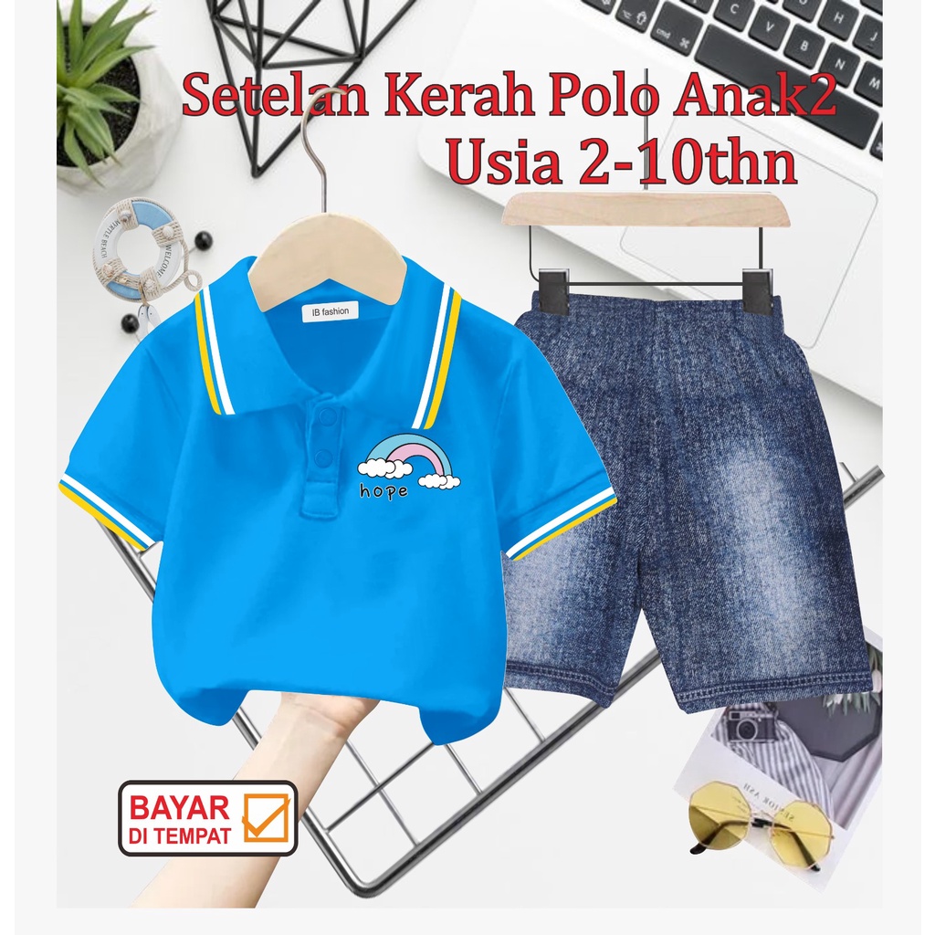 ((IB))SETELAN ANAK2 KERAH POLO/LOGO RAINBOW DIGITAL SABLON