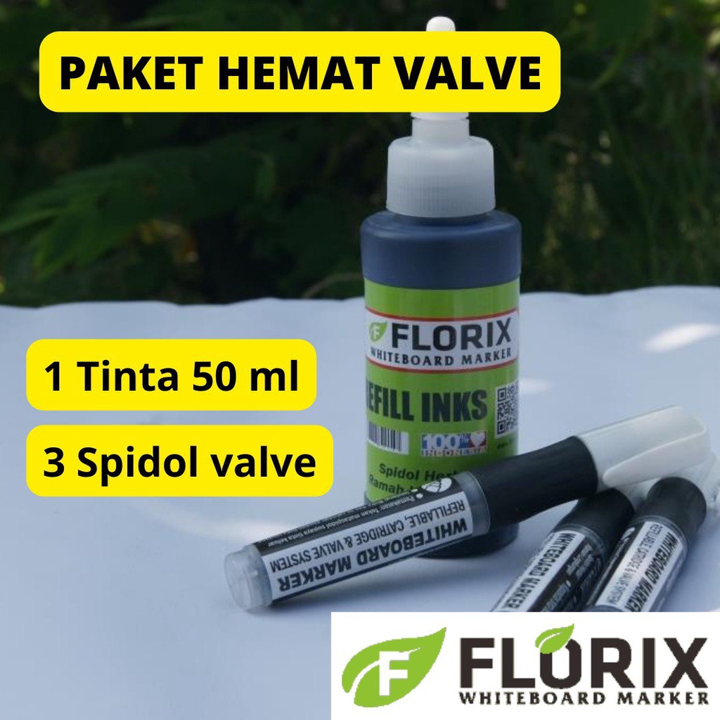 

PAKET HEMAT FLORIX Spidol Whiteboard VALVE 3pcs dan Tinta Spidol 50ml - Warna Bisa Campur