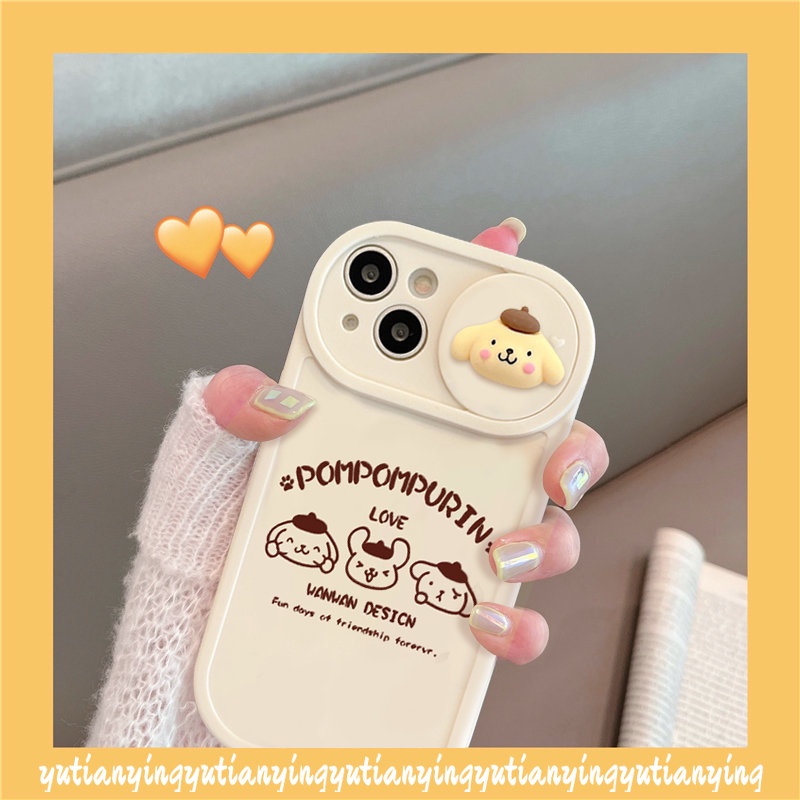 IPHONE Casing Ponsel Kompatibel Untuk Iphone11 7 8 Plus XR 13 12 Pro MAX X XS MAX Lovely Cinnamoroll Pom Pom Purin Kartun Lucu Boneka 3D Tarik Jendela Pelindung Kamera Lembut TPU Cover