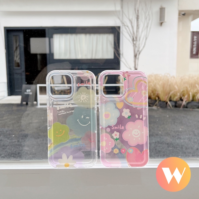 Casing Untuk Xiaomi Redmi Note10 10s 11 9 11s Note10s Note10 Note9 Note11Redmi 10A 9A 10 A1 9T 9C NFC Ins Korea Cute Smile Watercolor Flower Shockproof Airbag Soft Tpu Case Cover