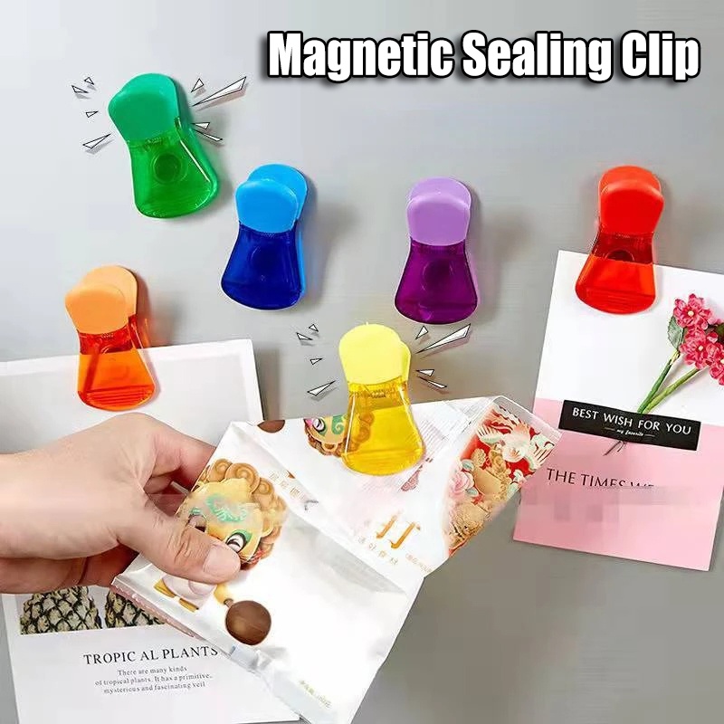 [Warna Random] Warna-Warni Transparan Magnetic Snack Sealing Clip Kulkas Magnet Foto Pesan Folder Plastik Tahan Lembab Sealer Makanan Multifungsi Perlengkapan Dapur