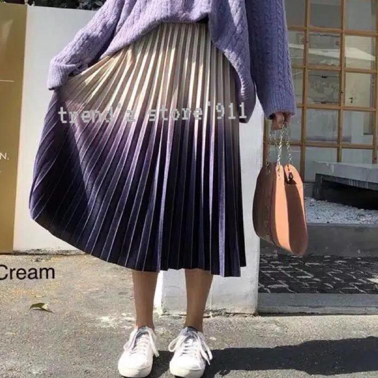 PALING DICARI Rok plisket 7/8 bludru velvet gradasi IMPORT KOREA