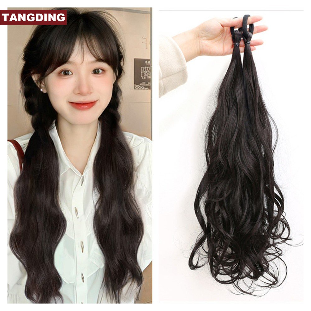 [COD Tangding] 2 Pcs Alami Keriting Wig Wanita Perempuan Panjang Double Ponytail Rambut Ekstensi Aksesoris