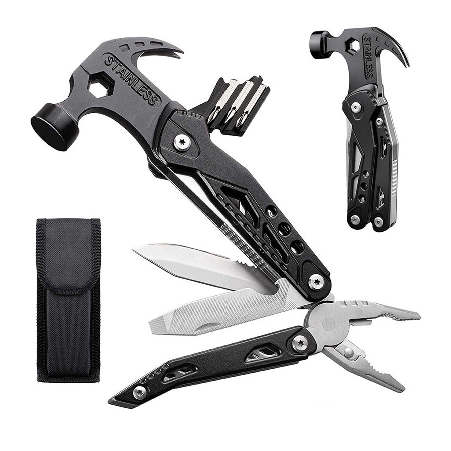 Palu Tang Lipat Multifunctional EDC Axe Hammer Survival Tools Multitool Mini Stainless Steel Camping Pocket Clip 13 in 1