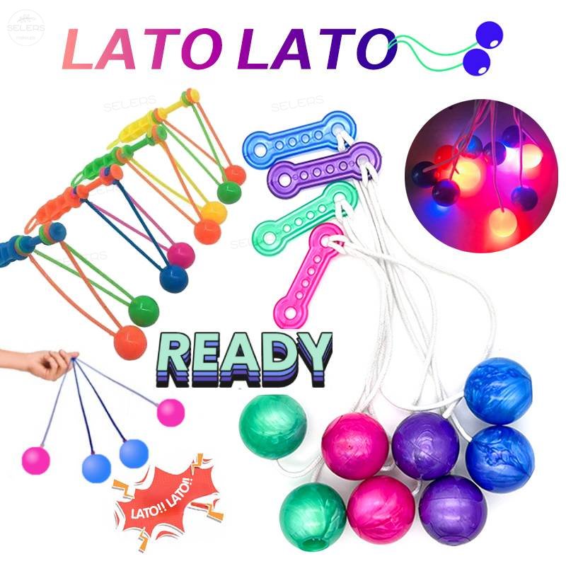 Mainan Lato Lato Viral Jadul Game Bola Tek Tek Tradisional Latto-Latto Lampu LED Mainan Bola Gagang Otomatis