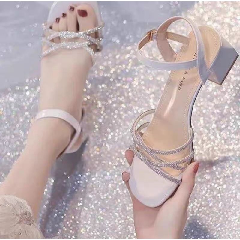 SN8815 - Sandal Heel Kristal Fashion Wanita