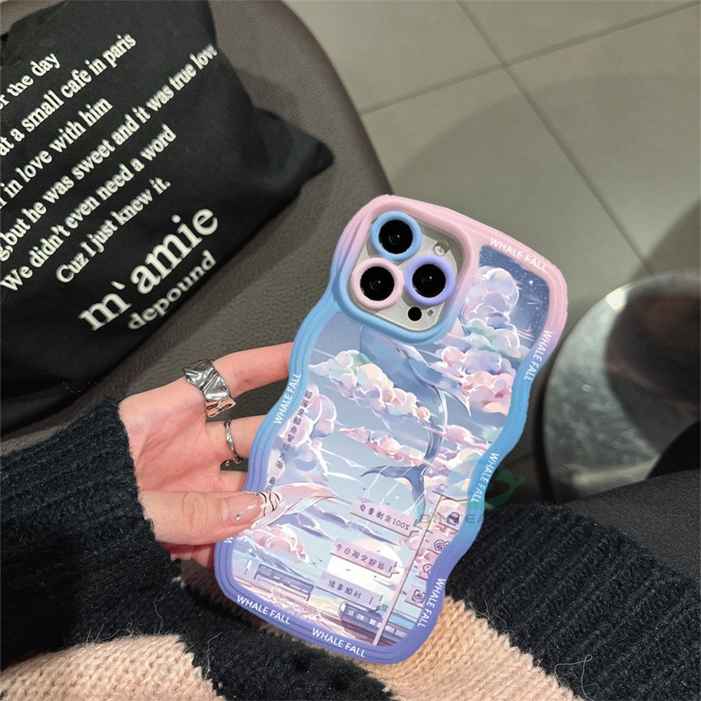 Iphone 14 14 Pro MAX IPhone13 Pro MAX 11PRO 11PRO MAX 12 12Pro MAX XR XS Max6 6S 7 8 Plus Lukisan Cat Minyak Motif Bunga Kelinci Paus Ilustrasi Tepi Melengkung TPU Phone Case Binteacase