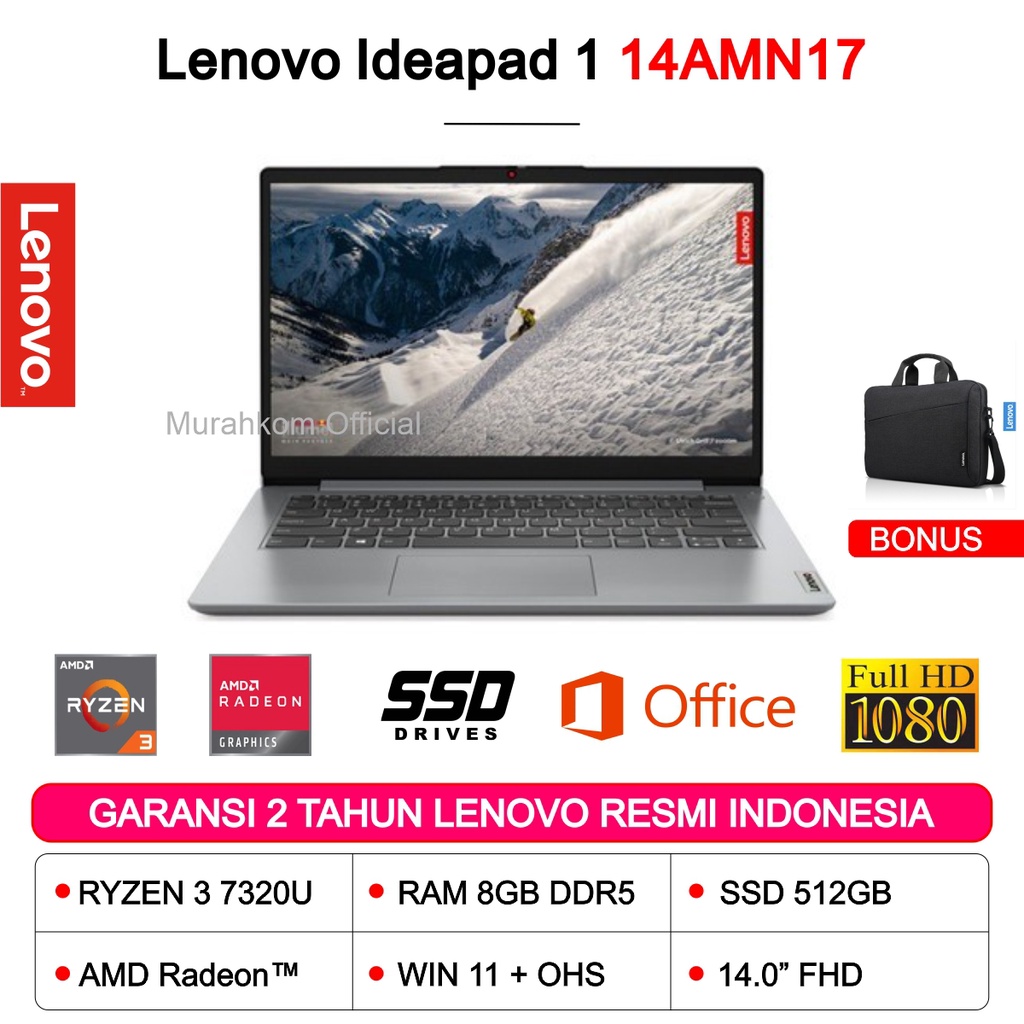 LENOVO IDEAPAD SLIM 1 RYZEN 3 7320U 8GB 512GB SSD WIN11+OHS 14.0 FHD 2YR