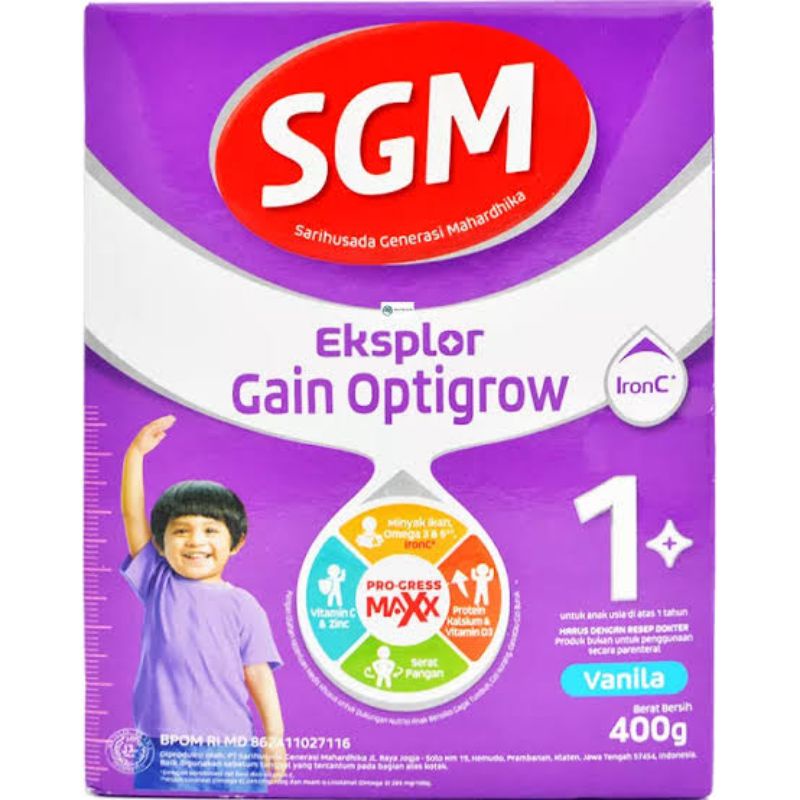 SUSU SGM EKSPLOR GAIN OPTIGROW 1+ RASA VANILA 400 GRAM