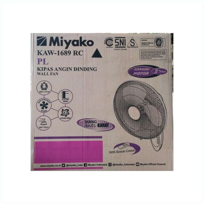 MIYAKO kipas Angin Wall Fan 16&quot; / Kipas dinding Remote KAW 1689 RC PL - Jaring Plastik - Garansi Resmi 1 Tahun