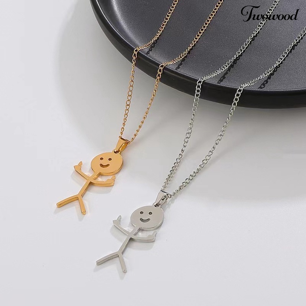 Twowood Liontin Kalung Geometris Mengkilap Gloss Kepribadian Sederhana Electroplating Dress Up Stainless Steel Pria Wanita Lucu Doodle Rantai Kalung Perhiasan Aksesori Fashion