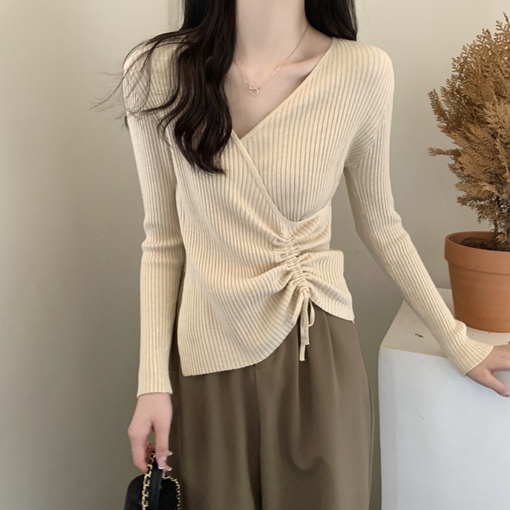 【Elegant】 V-neck Shirt Sweater Top 7542