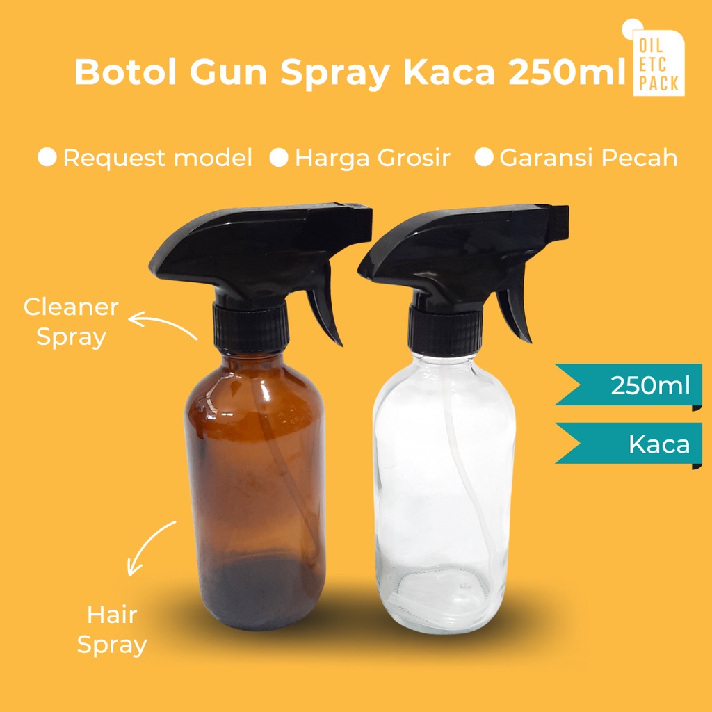 Botol Gun Spray Kaca 250ML Tebal / Wadah Kosong Isi Ulang