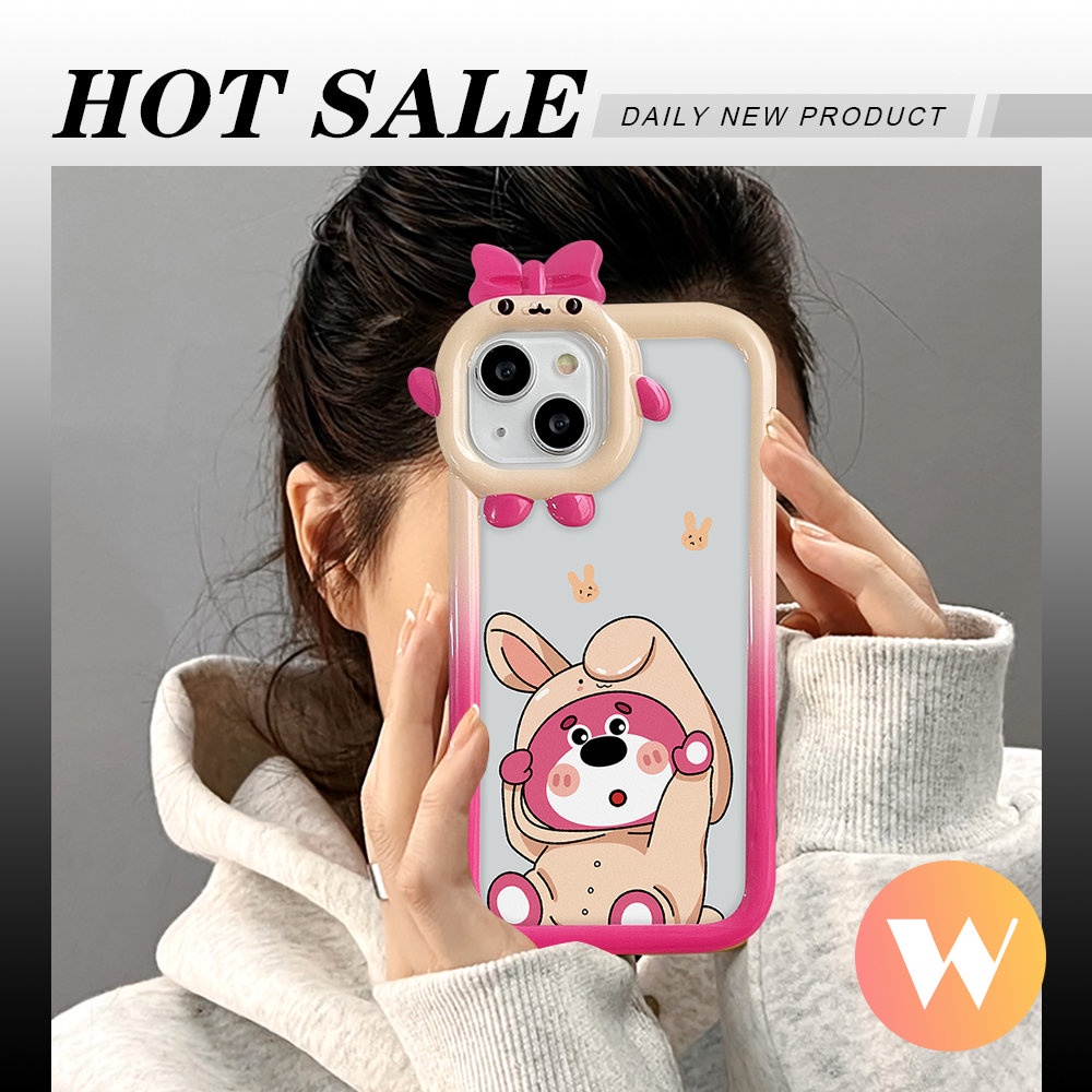 IPHONE 3d Bow-knot Little Monster Lens Soft Tpu Case Kompatibel Untuk Iphone11 13 12 14 Pro Max XR 78 6s 14 6 Plus X XS Max SE 2020 Cute Strawberry Bear Manyo Winnie The Pooh Cover