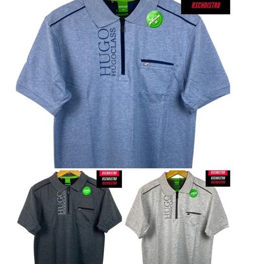 Cod - Kaos Kerah Fashion Pria HUGO CLASS Original Misty Polos Kombinasi Seleting/Sleting/Zipper Sabl