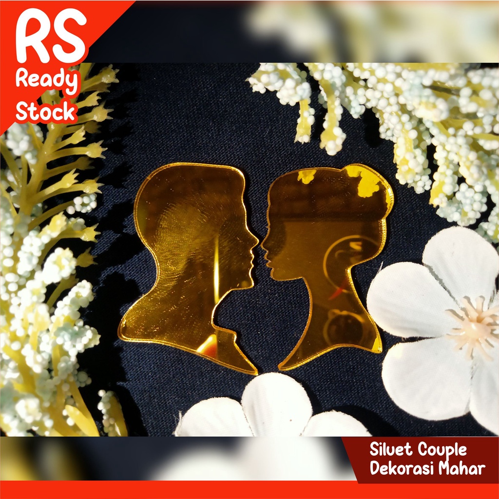 SILUET COUPLE WAJAH PENGANTIN AKRILIK MIROR GOLD