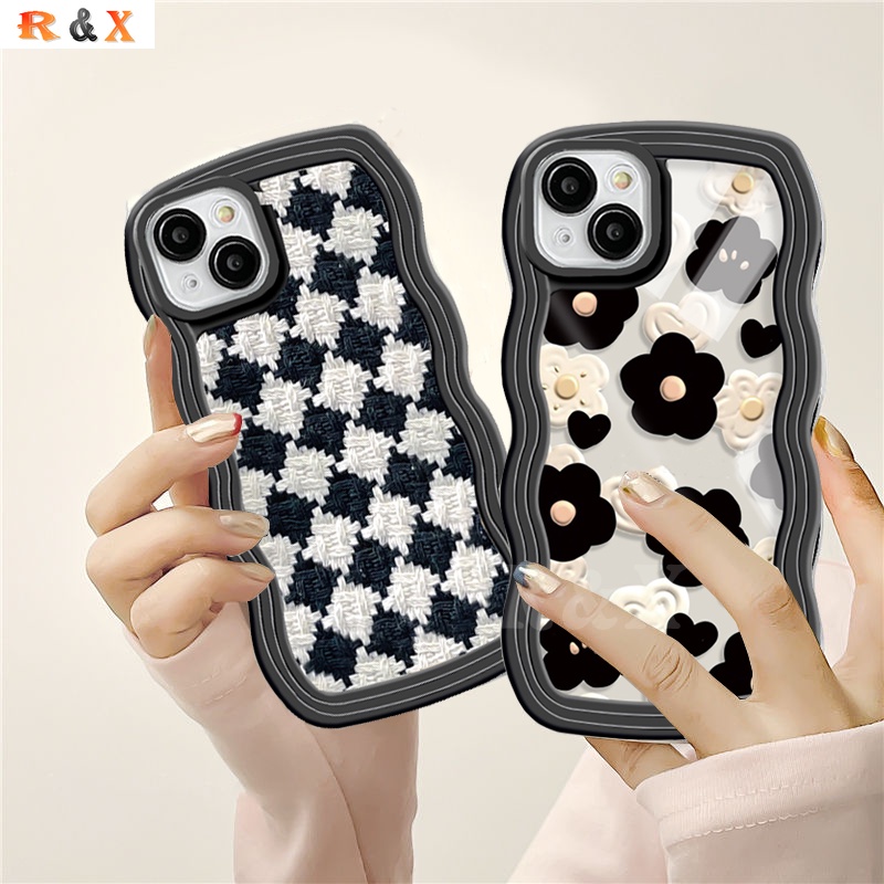 Vivo Y02 Y01 Y16 Y35 Y22 Y15s Y15A V25e Y21 Y33s Y20 Y21A Y12 Y12s Y15 Y91C Y1s Y17 Y30 Y11 Y12i Y95 Y50 Y53S Bingkai Bergelombang Motif Timbul Bunga Diamond Check Pattern Soft Rubber Case R &amp; X